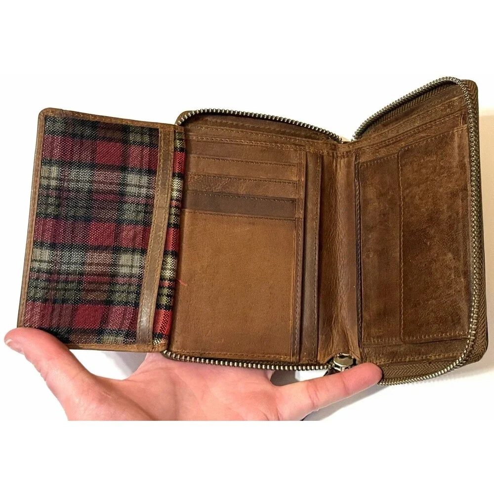 European Brown Leather Zip Wallet Coin Pocket Menzo Austria Heritage